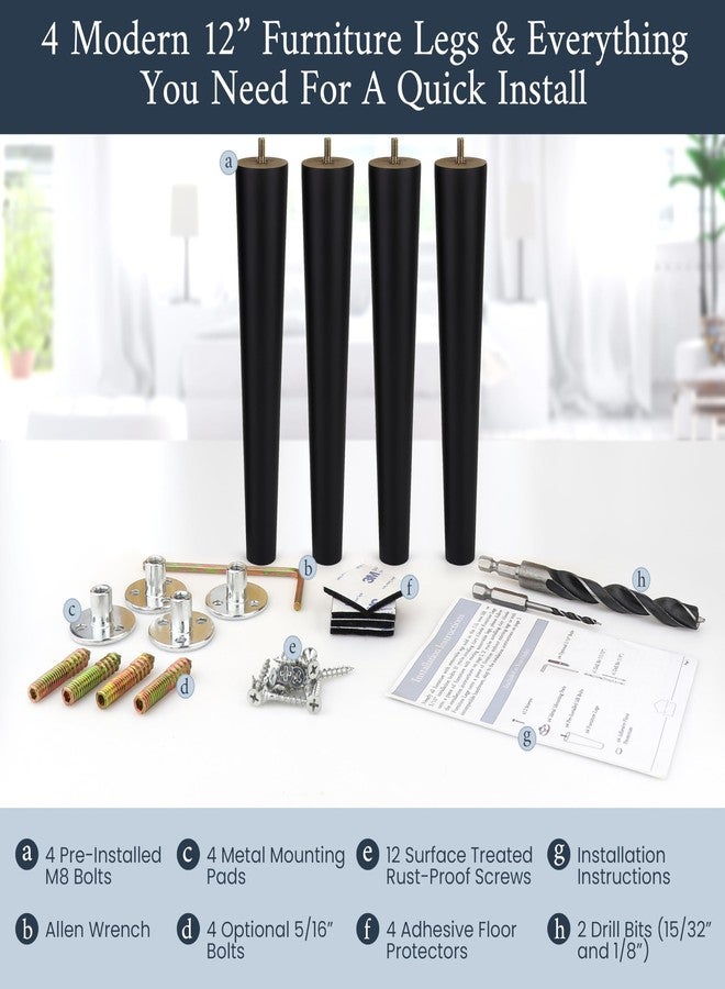 Airy Abode Premium Black Wood Furniture Legs (Full Install Kit) - Pick Your Size and Color - Image 2